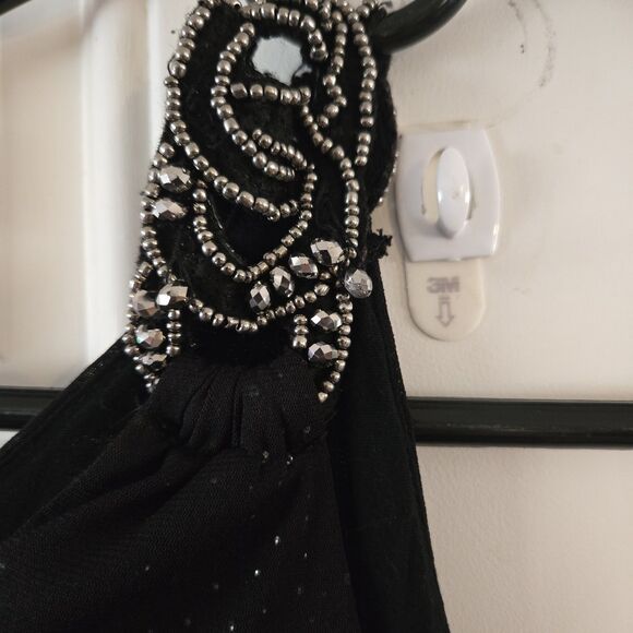 Daytrip Black One Shoulder Beaded Rhinestone Embellished Asymmetrical Top Small - Picture 2 of 9